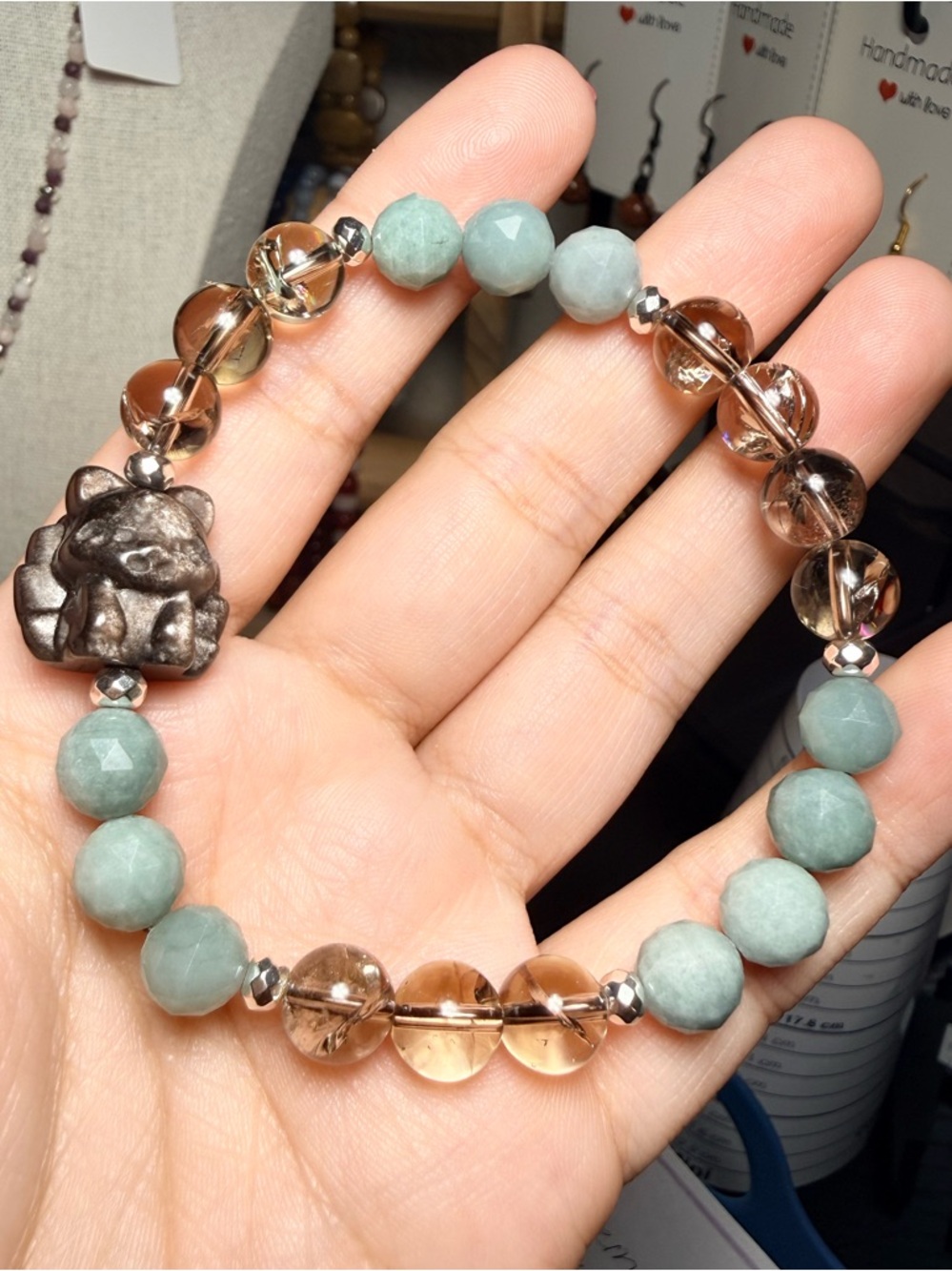 Smoky Quartz Jade 9 Tail Fox Bracelet – Silver Sheen Obsidian